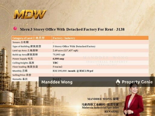 WTR/3 STOREY OFFICE WITH DETACHED FACTORY/75,993 SQFT/MERU/KLANG/SELANGOR