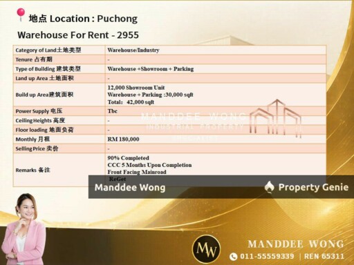 WTR/SHOWROOM + PARKING/42K SQFT/180K/PUCHONG/SELANGOR