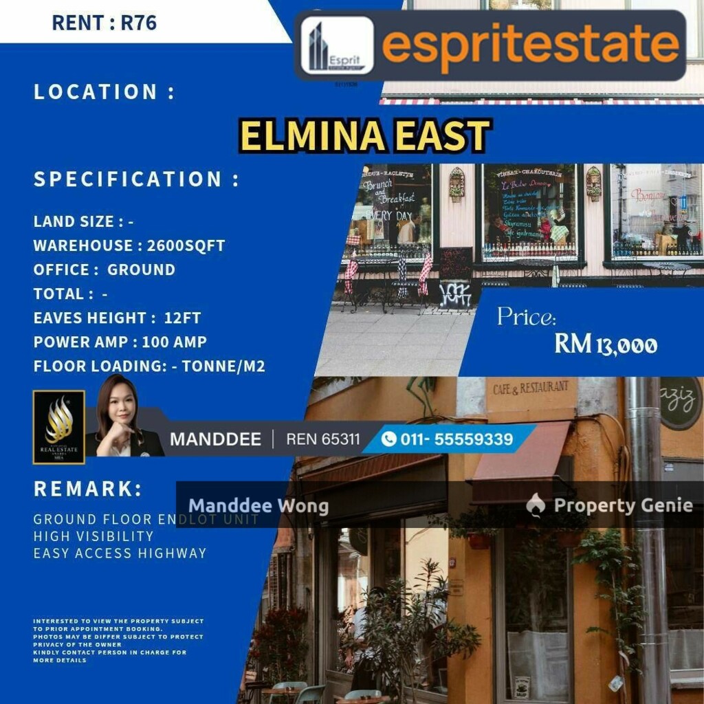 WTR/SHOP/RETAIL (ENDLOT)/2600 SQFT/13K/ELMINA EAST/SUNGAI BULOH