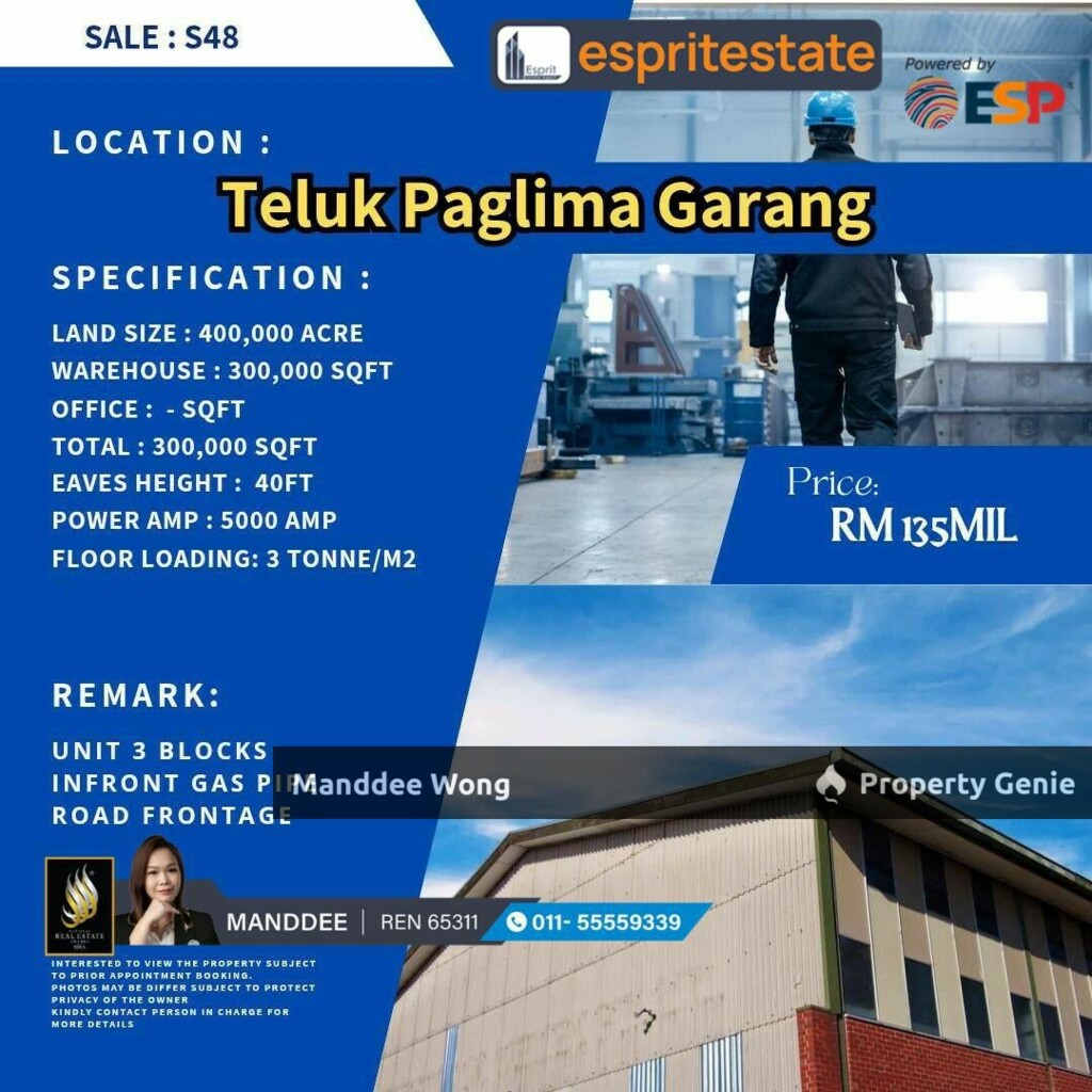 WTS/WAREHOUSE/FACTORY/300K SQFT/135 MIL/TELUK PANGLIMA GARANG/KLANG