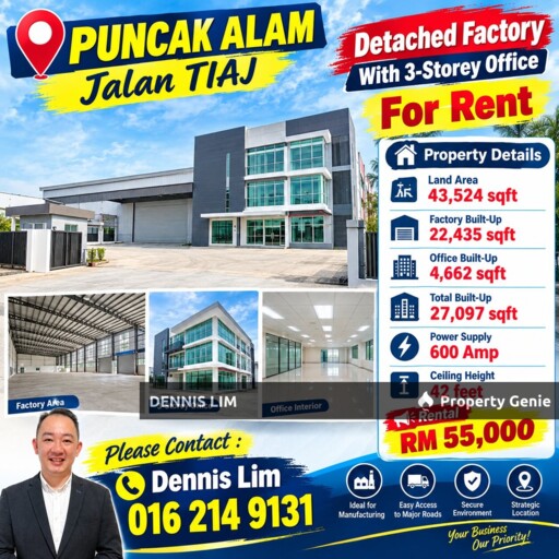 Puncak Alam Detached Factory With 3 Storey Office For Rent