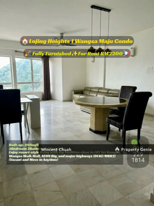 Lojing Heights 1 Wangsa Maju Condo For Rent | 1150sqft 2R2B Fully Furnished