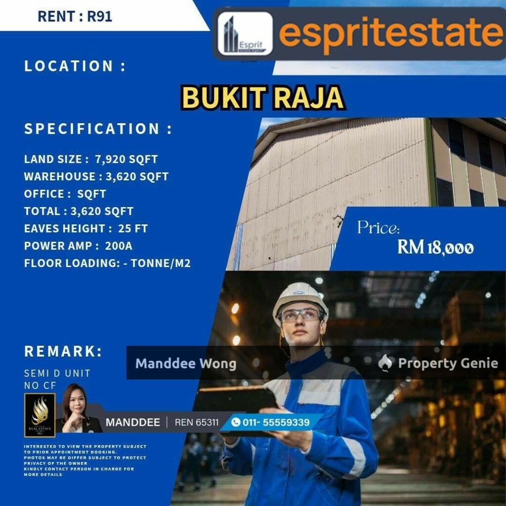 WTR/FACTORY/WAREHOUSE/3,620 SQFT/18K/BUKIT RAJA/KLANG