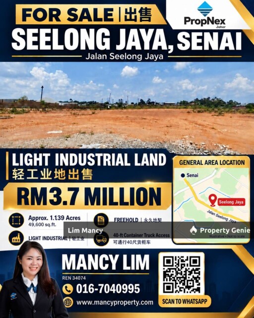Senai Seelong Jaya Light Industrial Land For Sale