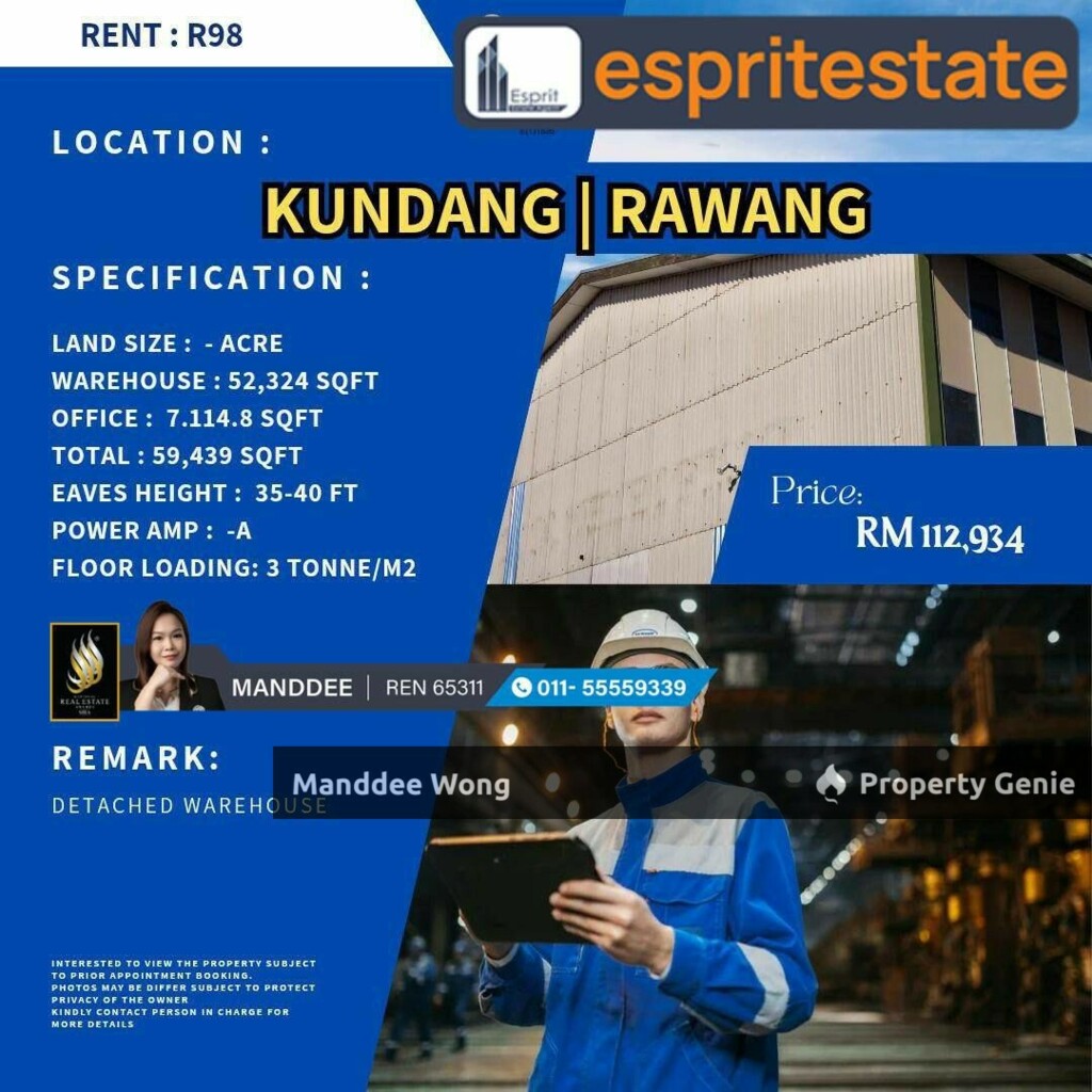 WTR/DETACHED FACTORY/WAREHOUSE/52,324 SQFT/112,934/KUNDANG/RAWANG