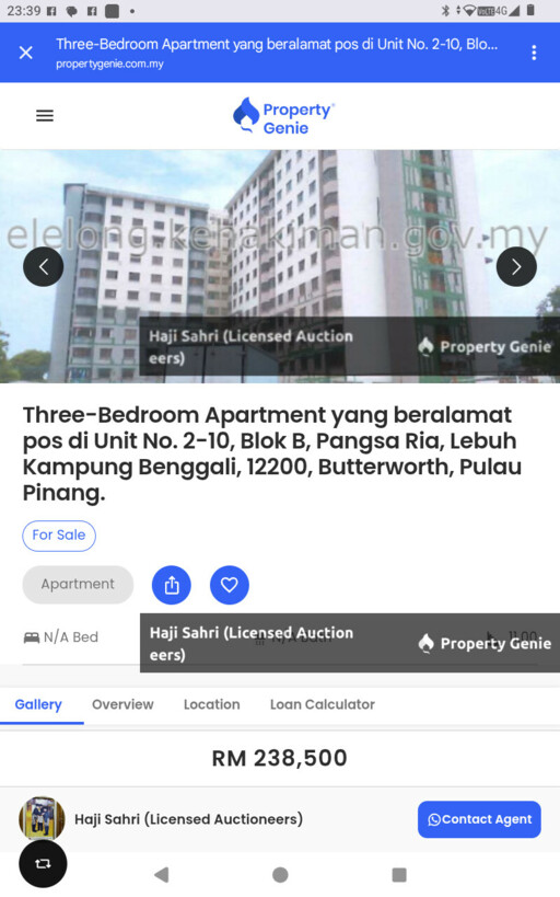 Three-Bedroom Apartment yang beralamat pos di Unit No. 2-10, Blok B, Pangsa Ria, Lebuh Kampung Benggali, 12200, Butterworth, Pulau Pinang.