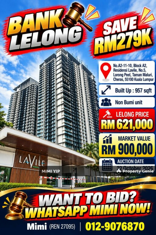 Bank Lelong ‼️ Lavile, Taman Maluri, Cheras ‼️ SAVE 279K