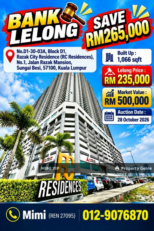 Bank Lelong ‼️ RC Residences, Sungai Besi  — SAVE APPROX. RM265K ‼️