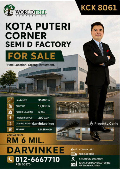 NOUVELLE KOTA PUTERI CORNER FACTORY FOR SALE
