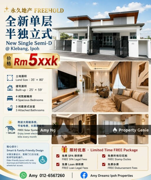 New Single Storey Semi D For Sale Klebang Ipoh