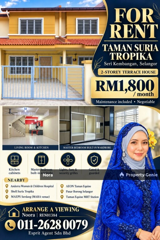 🏡 FOR RENT | 2-STOREY TERRACE HOUSE 📍 Taman Suria Tropika, Seri Kembangan, Selangor