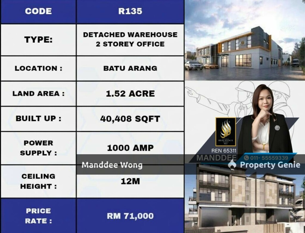 WTR/DETACHED WAREHOUSE 2 STOREY OFFICE/40,408 SQFT/71K/KOTA PUTERI/SELANGOR