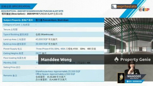 WTR/WAREHOUSE/30K SQFT/48K/PUNCAK ALAM