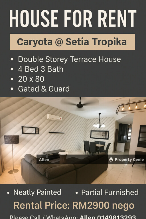 Spacious Double Storey with Gated Security @ Caryota, Setia Tropika