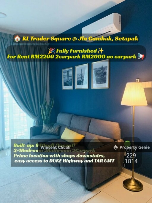 KL Traders Square Setapak For Rent | 940sqft 3+1 Bed Fully Furnished Pool View
