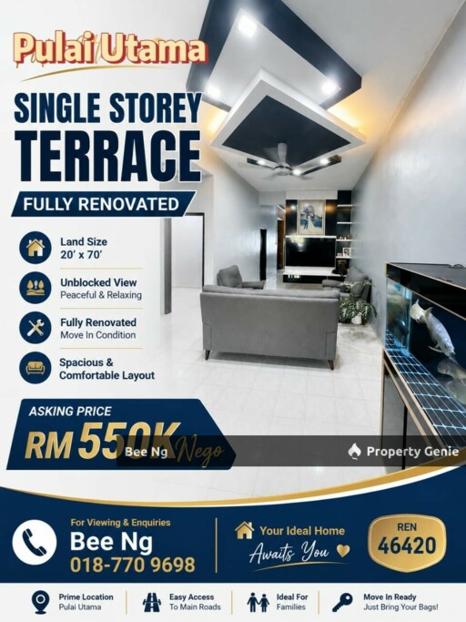 Taman Pulai Utama / Single Storey / Fully Renovated / Unblock View / Nego