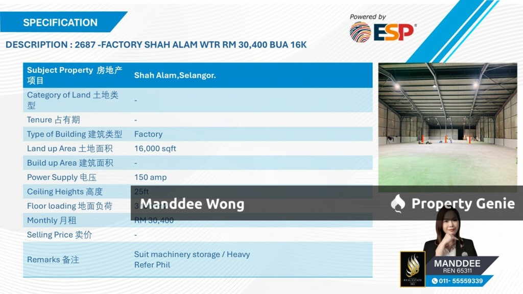 WTR/MEDIUM INDUSTRY/16K SQFT/30,400/SHAH ALAM