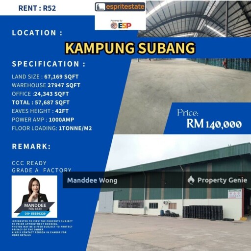WTR/Kampung Subang/Grade A Factory/57,687 Sqft/140K