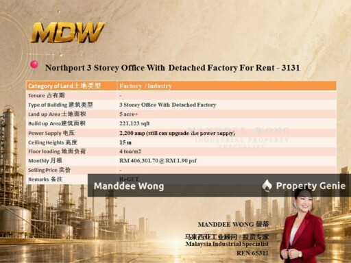 WTR/3 STOREY OFFICE WITH DETACHED FACTORY/221,123 SQFT/NORTPORT/PORT KLANG