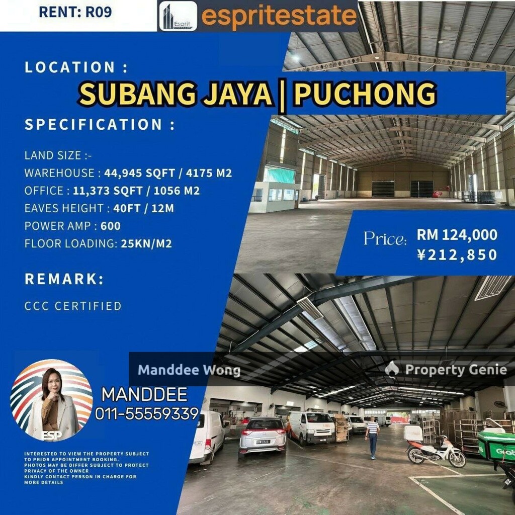 Warehouse Subang Jaya For Rent/44,945sqf/RM124,000