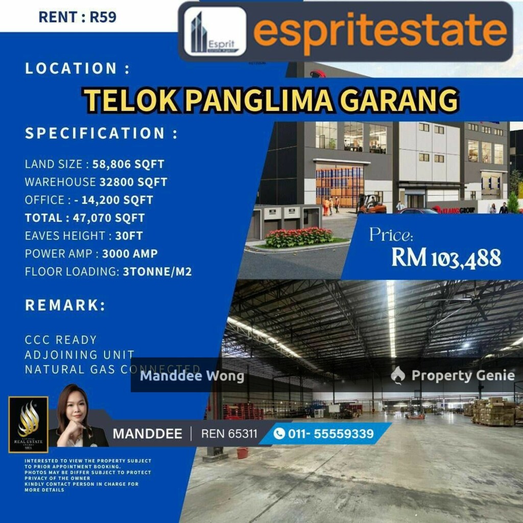 WTR/WAREHOUSE/FACTORY/32,800 SQFT/103,488/TELUK PANGLIMA GARANG/KLANG