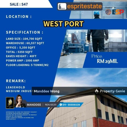 WTS/WAREHOUSE/FACTORY/60,557 SQFT/29 MIL/WEST PORT/KLANG