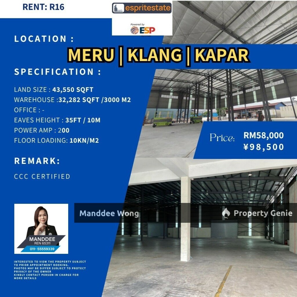 WTR/Meru/Klang/Kapar/32,282 Sqft/58K