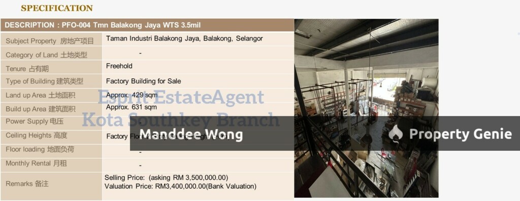 WTS/Tmn Industri Balakong Jaya/631 SQM/3.5Million