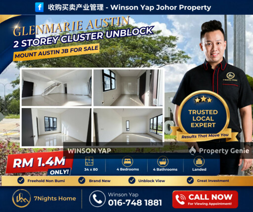 2 Storey Cluster House Glenmarie Austin Mount Austin Unblock Brand New