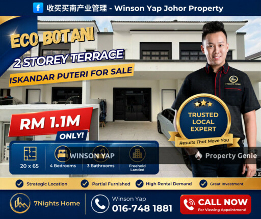 The Tate @ Eco Botanic 2, Iskandar Puteri – Freehold Double Storey Terrace House For Sale