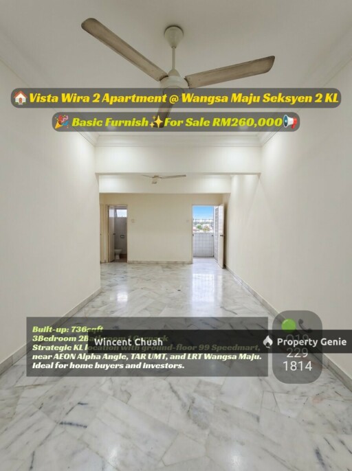 ​Vista Wira 2 Wangsa Maju Apartment For Sale | RM260k 3R2B