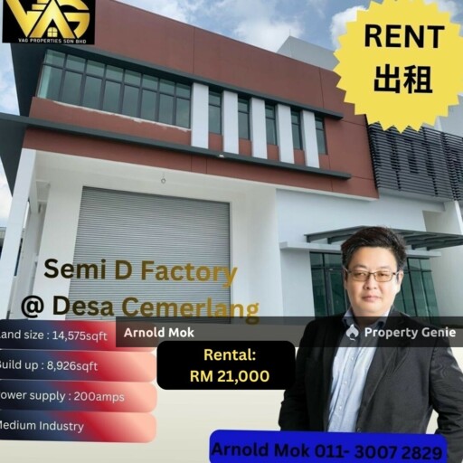 1.5 Storey Semi D at Jln Makmur Desa Cemerlang for Rent (Brand New)