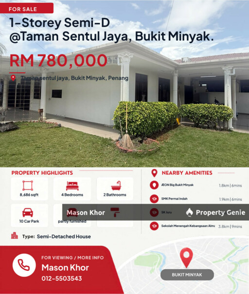 TAMAN SENTUL JAYA 1-STOREY SEMI-D 8686sf BARE UNIT BUKIT MINYAK
