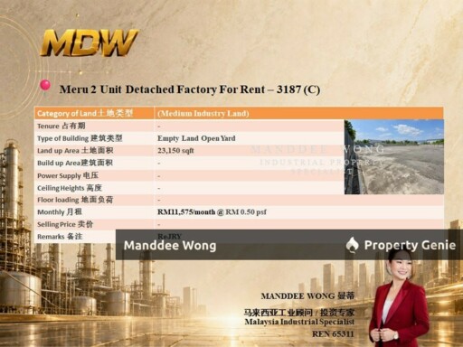 WTR/2 UNIT DETACHED FACTORY WITH OPEN YARD/62,235 SQFT/MERU/KLANG/SELANGOR