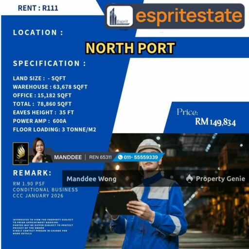 WTR/FACTORY/WAREHOUSE/64,678 SQFT/150K/NORTH PORT/KLANG