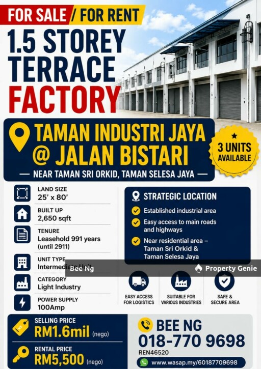 Taman Industri Jaya / 1.5 Storey Terrace Factory