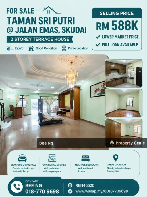 Taman Sri Putri / Skudai / Jalan Emas / 2 Storey Terrace / Full Loan