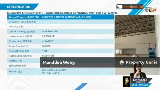 WTR/WAREHOUSE/41,043 SQFT/90,275/BUKIT KEMUNING/SHAH ALAM