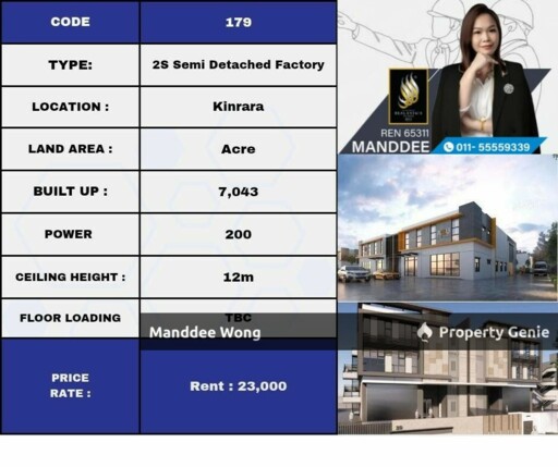 WTR/SEMI DETACHED FACTORY/7,043 SQFT/23K/KINRARA/PUCHONG/SELANGOR