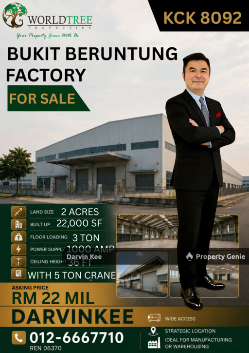 BUKIT BERUNTUNG FREEHOLD HEAVY INDUSTRIAL FACTORY FOR SALE