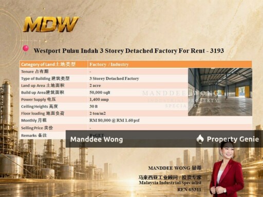 WTR/3 STOREY DETACHED FACTORY/50,000 SQFT/WESTPORT/PULAU INDAH/PORT KLANG