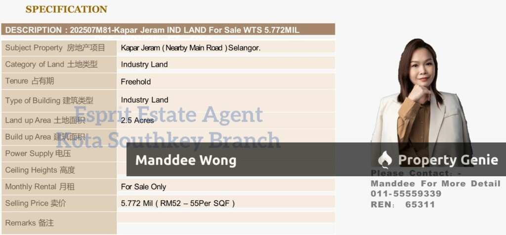 WTS/Kapar Jeram/Industry Land/2.5 Acres/5.772 Million