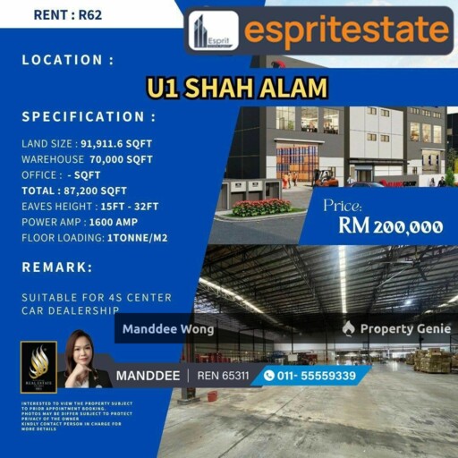 WTR/WAREHOUSE/FACTORY/70K SQFT/200K/U1 GLENMARIE,/SHAH ALAM