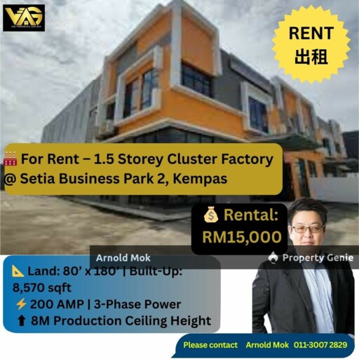 1.5 Storey Semi D Factory at Setia Business Park 2 Kempas for Rent