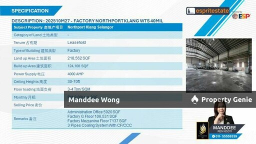 WTS/DETACHED FACTORY/WAREHOUSE/124,108 SQFT/40 MIL/NORTH PORT