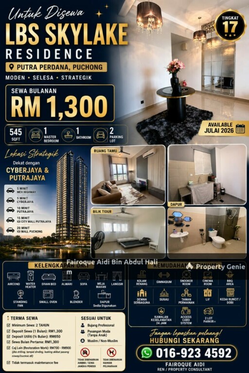 LBS SKYLAKE RESIDENCE 1 BEDROOM SEMI FURNISH WITH 2 CAR PARKS