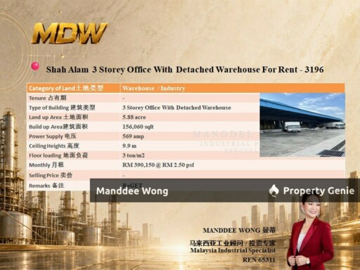 WTR/3 STOREY OFFICE WITH DETACHED WAREHOUSE/156,060 SQFT/SHAH ALAM/SELANGOR