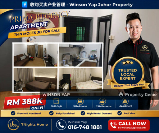Prima Regency Apartment Tmn Molek JB Freehold Non-Bumi Pool View