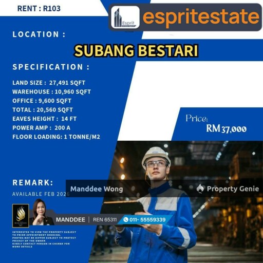WTR/FACTORY/WAREHOUSE/10,960 SQFT/37K/SUBANG BESTARI/SHAH ALAM