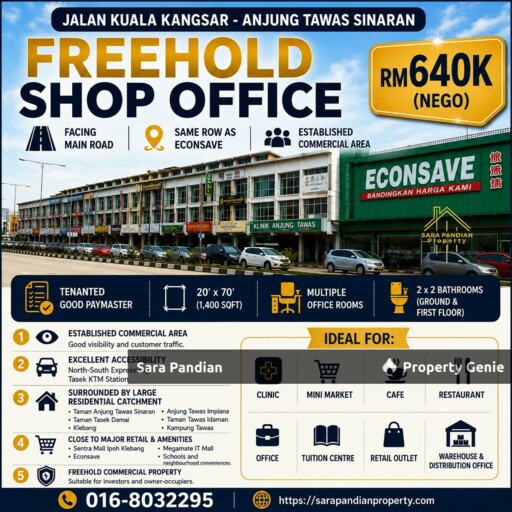 Freehold Shop for Sale at Ipoh Facing Main Road